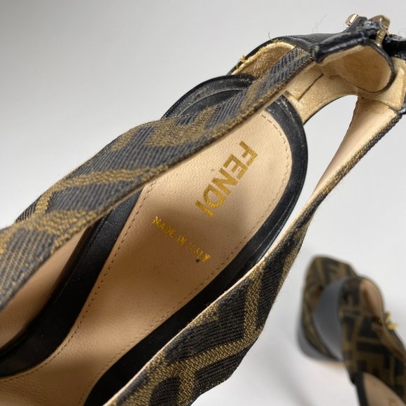 FENDI Brown Zucca Peep Toe Pumps - Picture 11 of 11